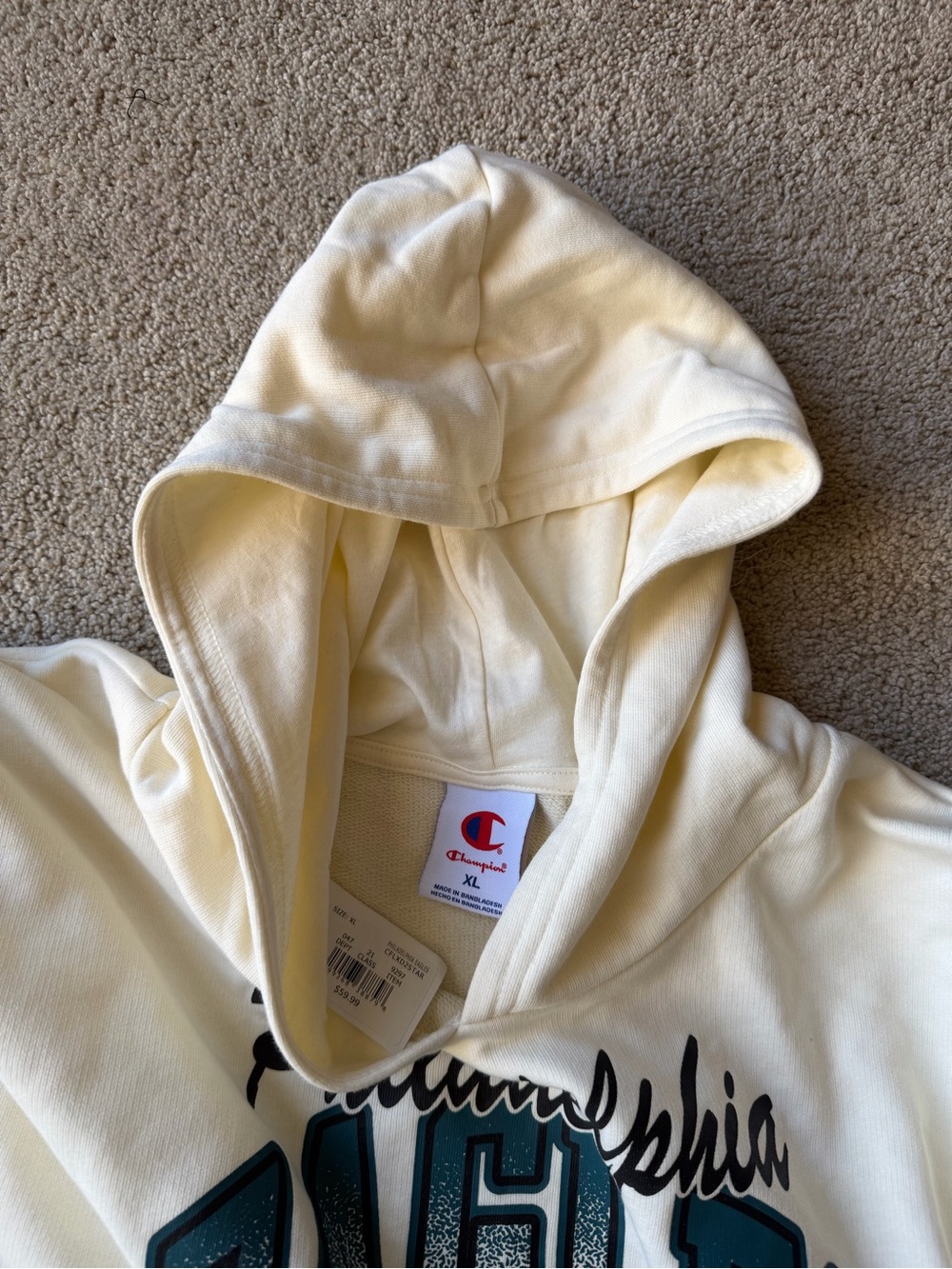 Philadelphia Eagles Cream Hooded Sweatshirt champion xl nwt NFL - Picture 4 of 5